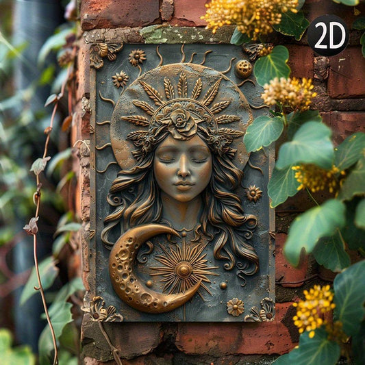 Celestial Goddess Metal Sign Sun Moon Goddess Wall Art Wicca Pagan Home Decor-MoonChildWorld