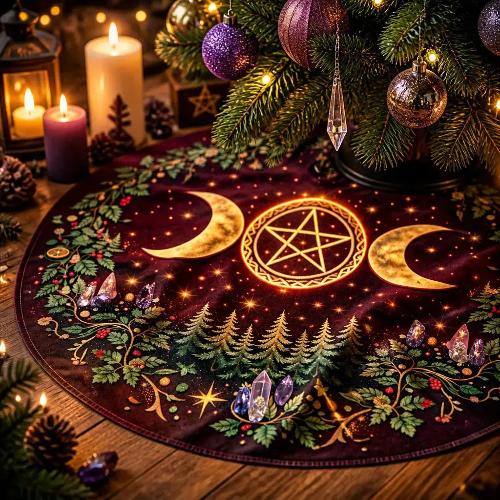 Moon Phases Triple Moon Yule Tree Skirt – Pagan Witchy Gothic Decor_mockup_3.webp