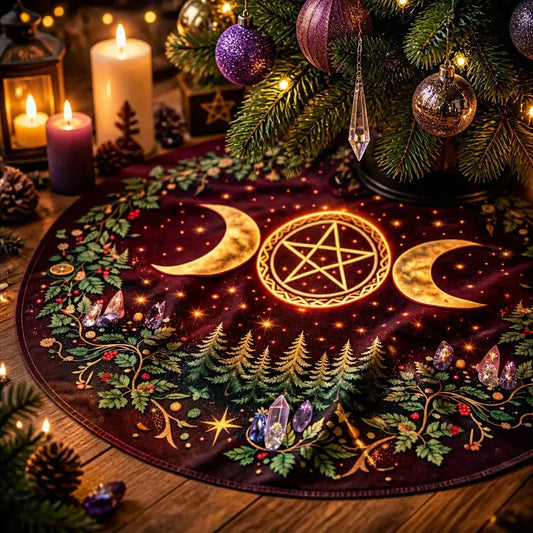 Moon Phases Triple Moon Yule Tree Skirt – Pagan Witchy Gothic Decor_mockup_3.webp