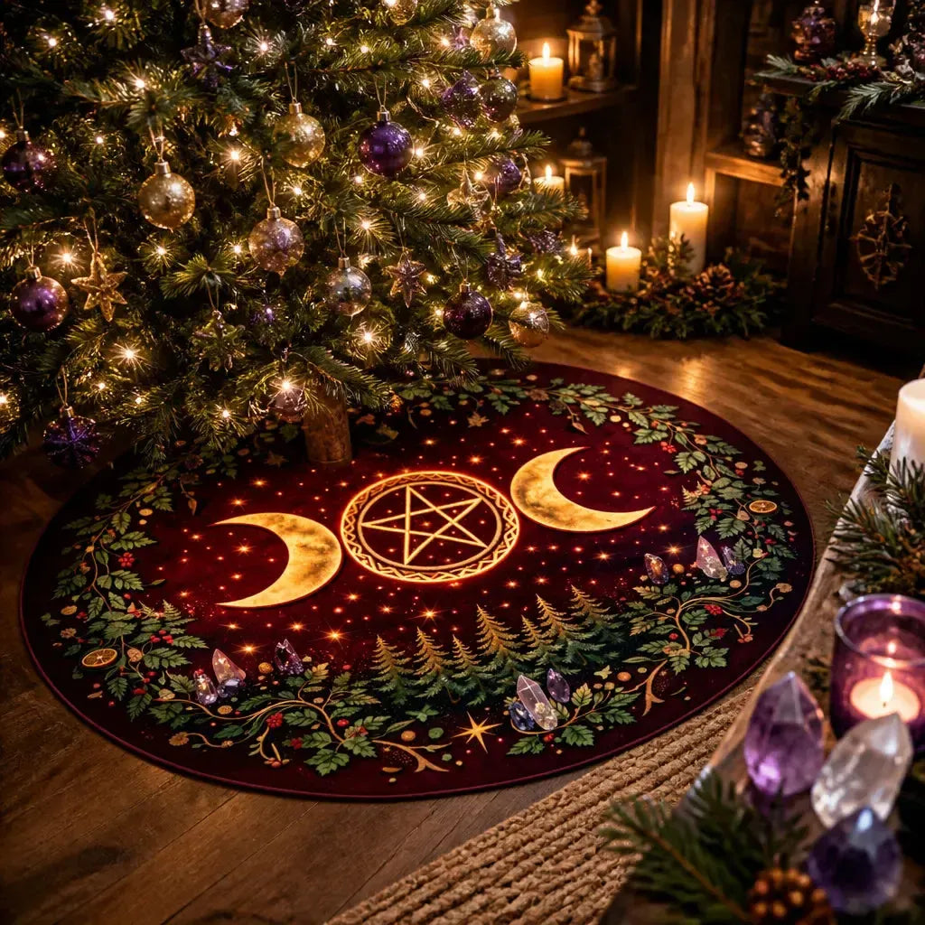 Moon Phases Triple Moon Yule Tree Skirt – Pagan Witchy Gothic Decor_mockup_2.webp