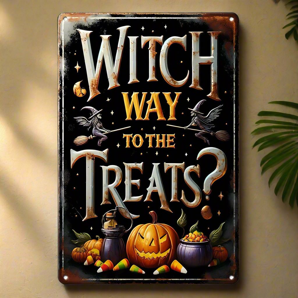 Witch Way to the Treats Metal Sign Witch Wall Decor Halloween Welcome Sign-MoonChildWorld