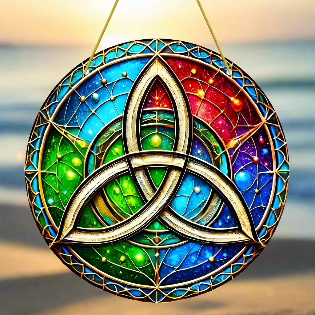 Celtic Knot Triquetra Suncatcher Pagan Window Art Wicca Window Decor-MoonChildWorld