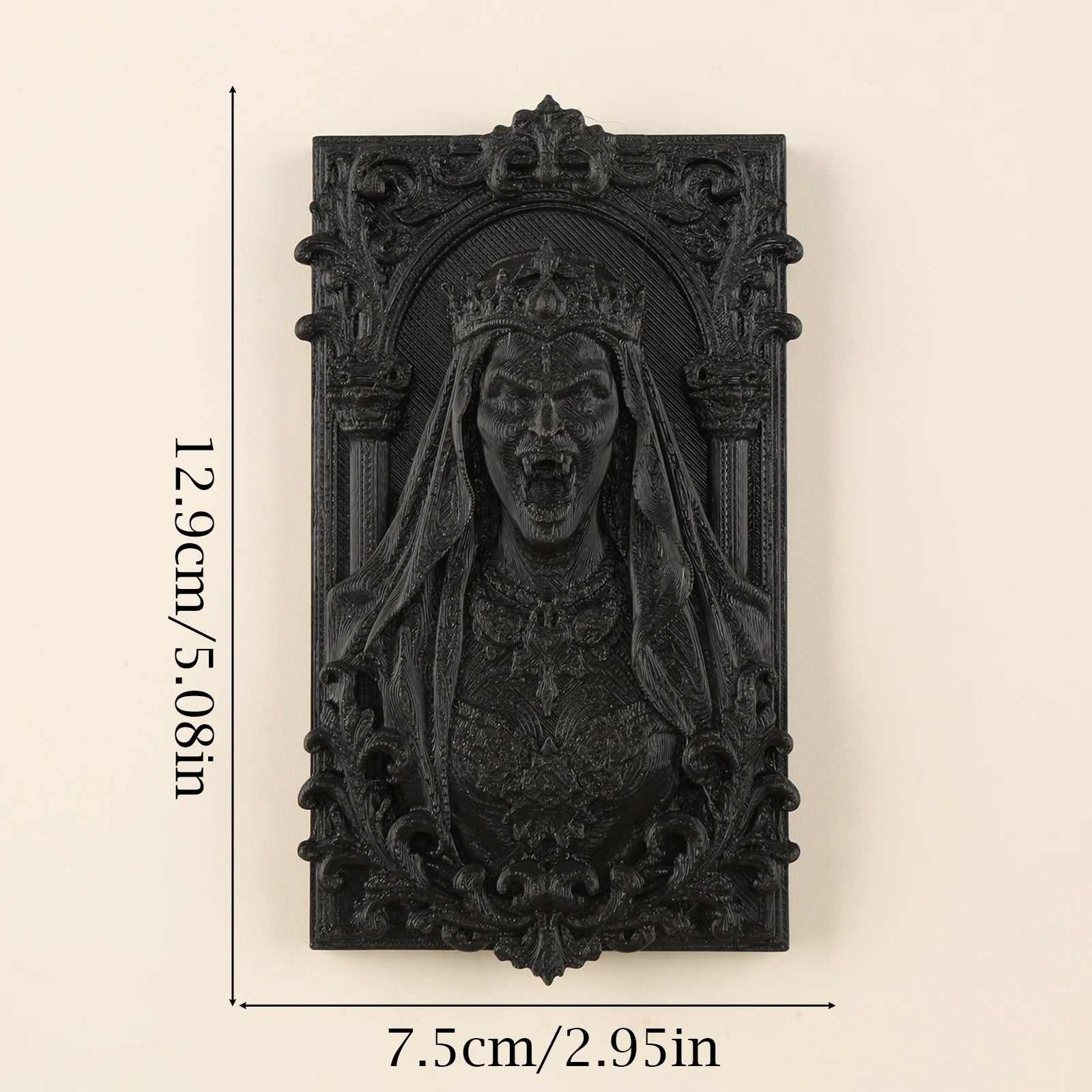 Carved Screaming Queen Figure Wall Ornament – size and scale reference