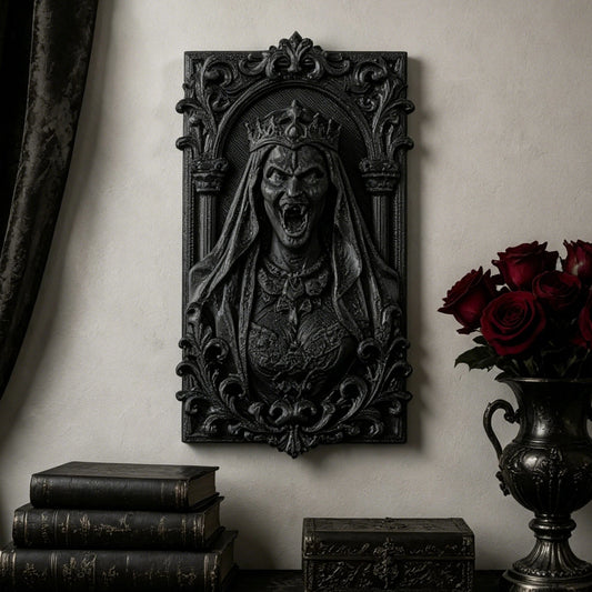 Carved Screaming Queen Figure Wall Ornament – front view