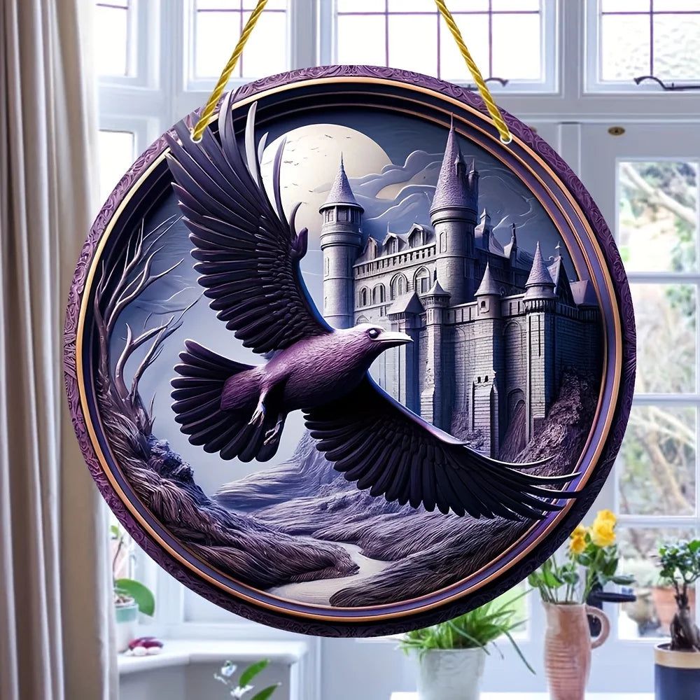 Castle and Raven Window Hanging Gothic Crow Suncatcher-MoonChildWorld