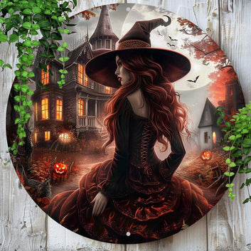 Castle and Witch Wall Art Gothic Metal Sign For Halloween Witchy Wall Decor-MoonChildWorld