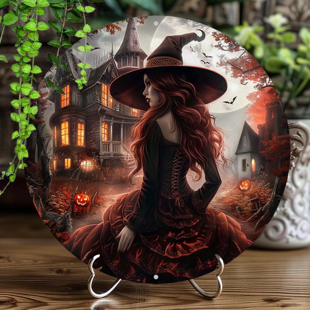 Castle and Witch Wall Art Gothic Metal Sign For Halloween Witchy Wall Decor-MoonChildWorld