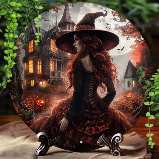 Castle and Witch Wall Art Gothic Metal Sign For Halloween Witchy Wall Decor-MoonChildWorld