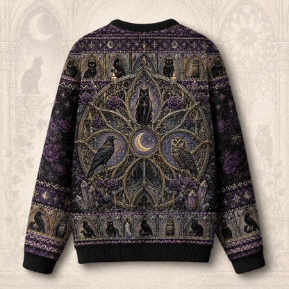 Cat Throne Sweater Raven Owl Star Mandala Purple Gothic Knit back view
