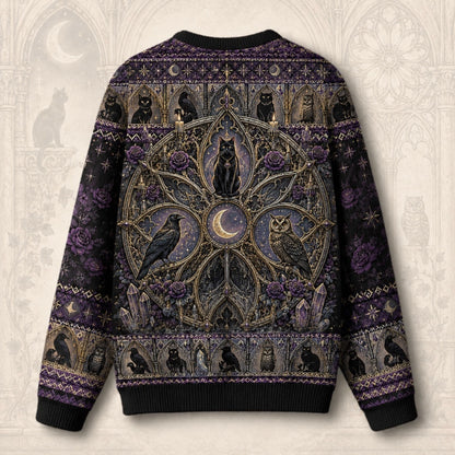 Cat Throne Sweater Raven Owl Star Mandala Purple Gothic Knit back view