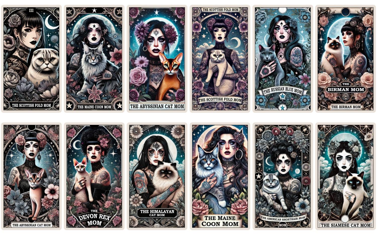 30 Cat Mom Witchy Woman Tarot Cards Digital File-MoonChildWorld