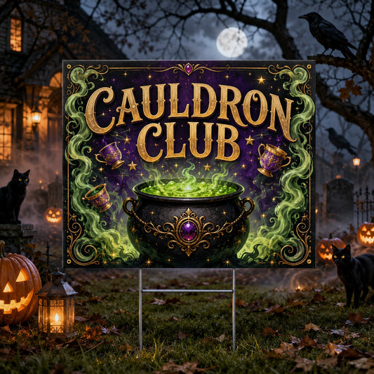 Cauldron Club Witchy Halloween Yard Sign - front view
