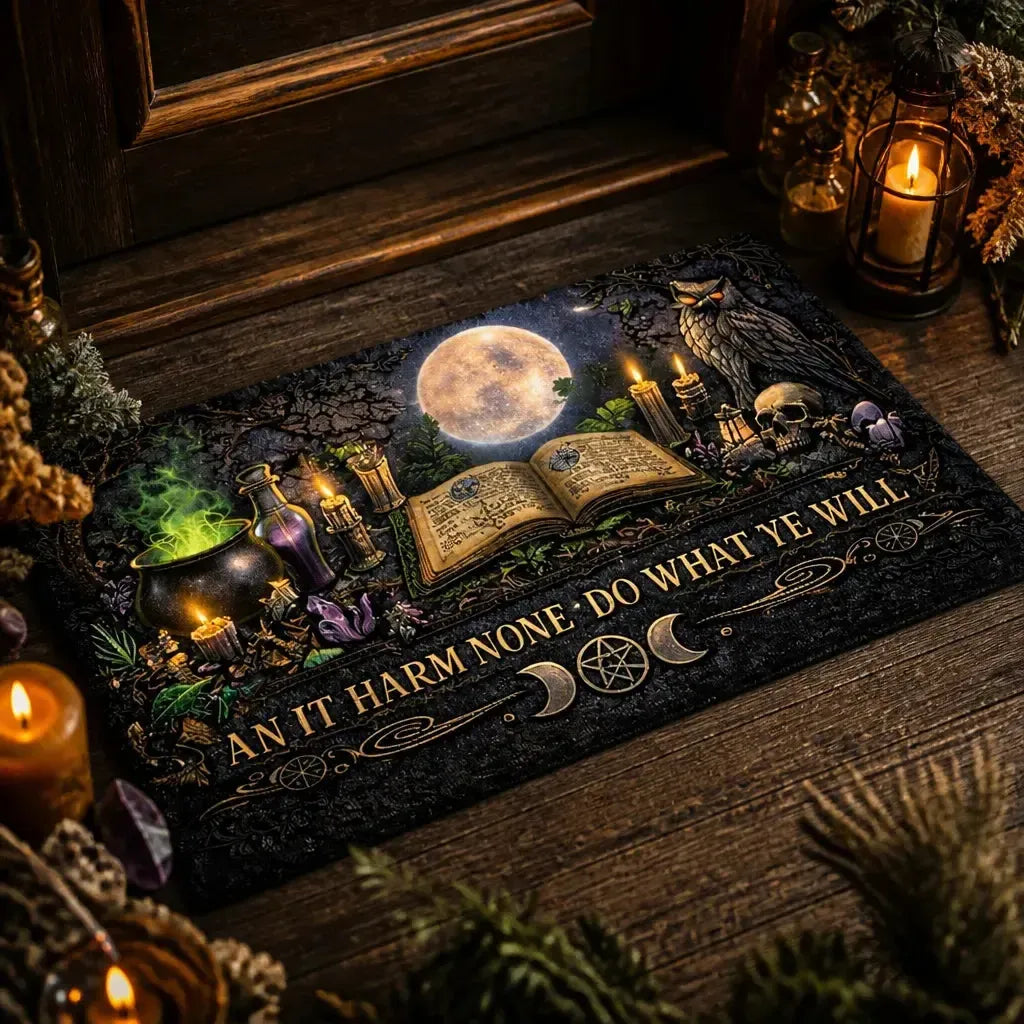 Witchcraft Spell Book Doormat – Occult Pagan Welcome Mat for Gothic Home_mockup_2.webp