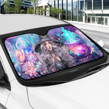 Cauldron Witch Halloween Car Sun Shade-MoonChildWorld