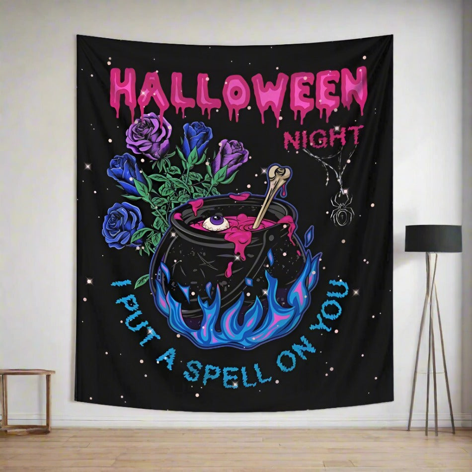 Cauldron Witch Tapestry Halloween Gothic Wall Hanging-MoonChildWorld
