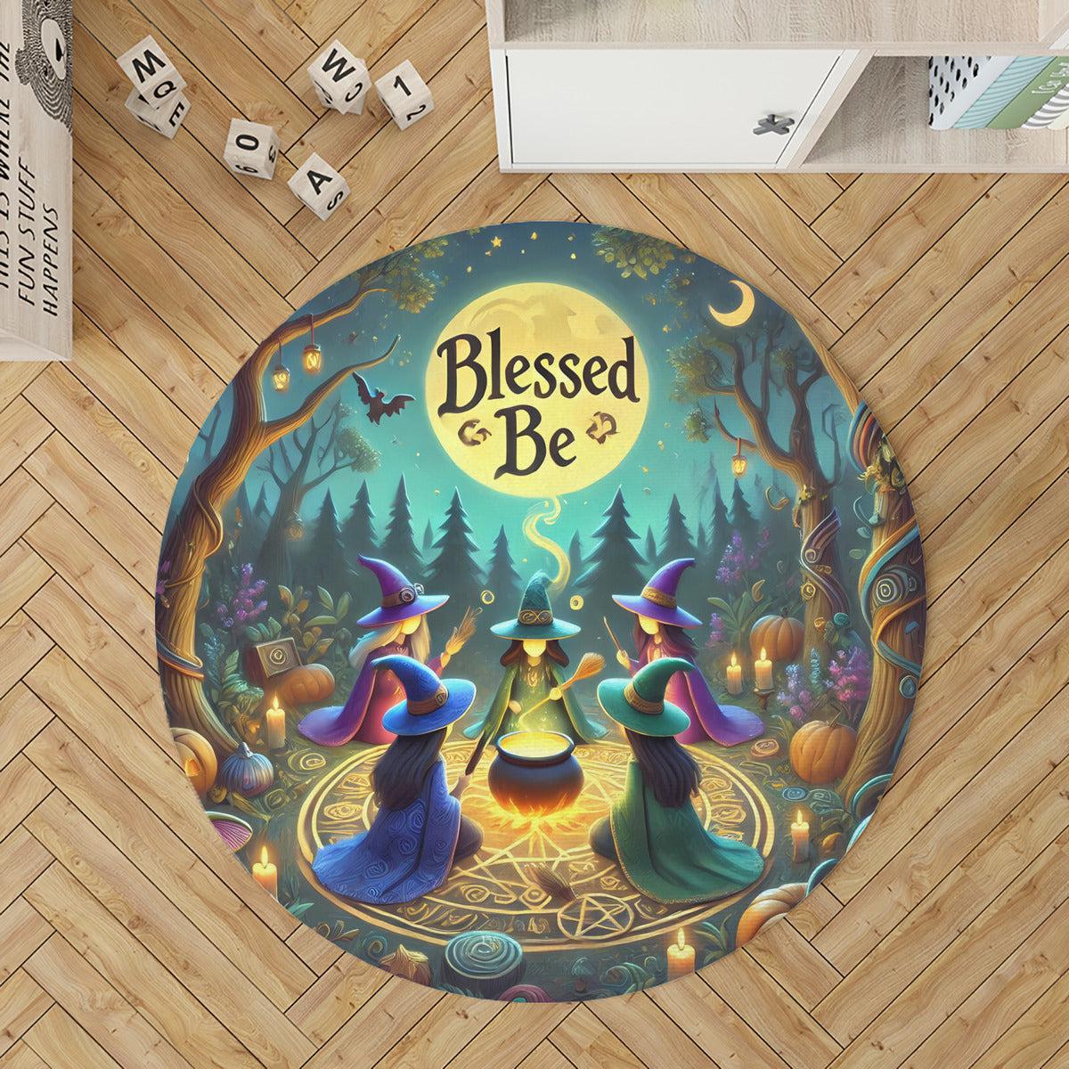 Cauldron Witches Round Rug Forest Witch Carpet for Halloween Home Decor-MoonChildWorld