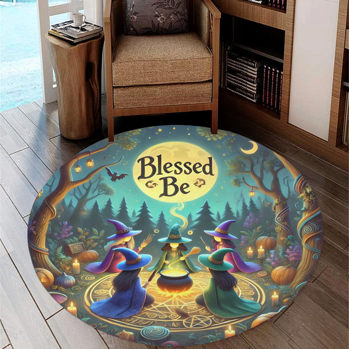 Cauldron Witches Round Rug Forest Witch Carpet for Halloween Home Decor-MoonChildWorld