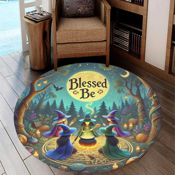 Cauldron Witches Round Rug Forest Witch Carpet for Halloween Home Decor-MoonChildWorld