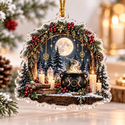 Cauldron and Candle Witchy Acrylic Ornament Set – Yule Christmas Decor – Full Moon Hearth ornament