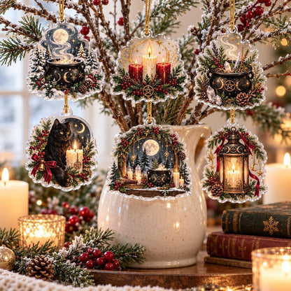 Cauldron and Candle Witchy Acrylic Ornament Set – Yule Christmas Decor – set of 6, another view