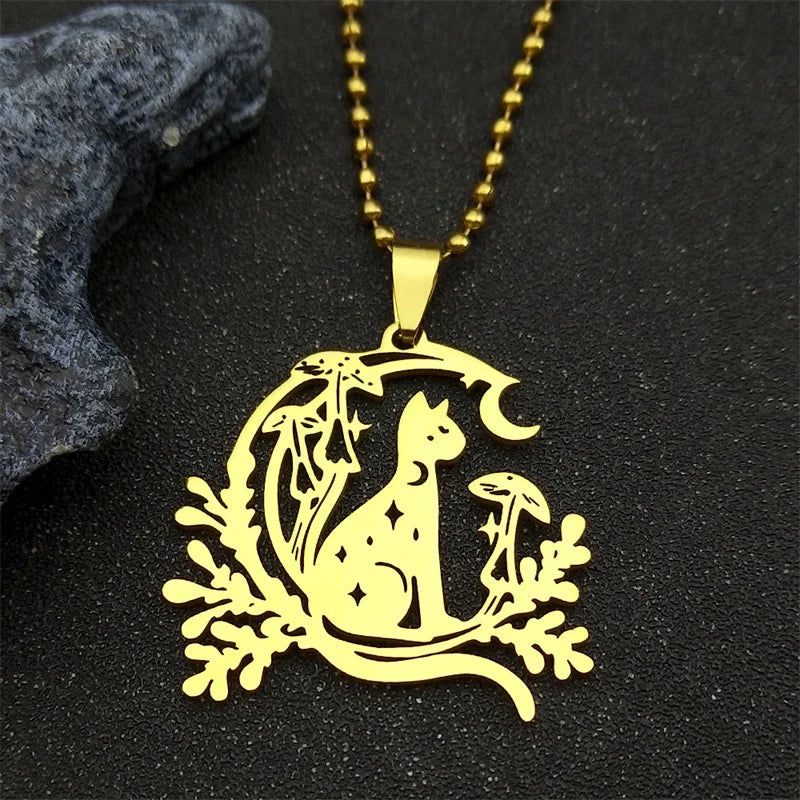 Celestial Cat Necklace Witchy Jewelry-MoonChildWorld