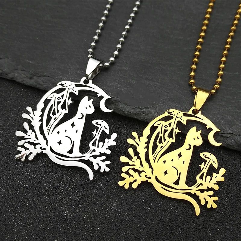 Celestial Cat Necklace Witchy Jewelry-MoonChildWorld