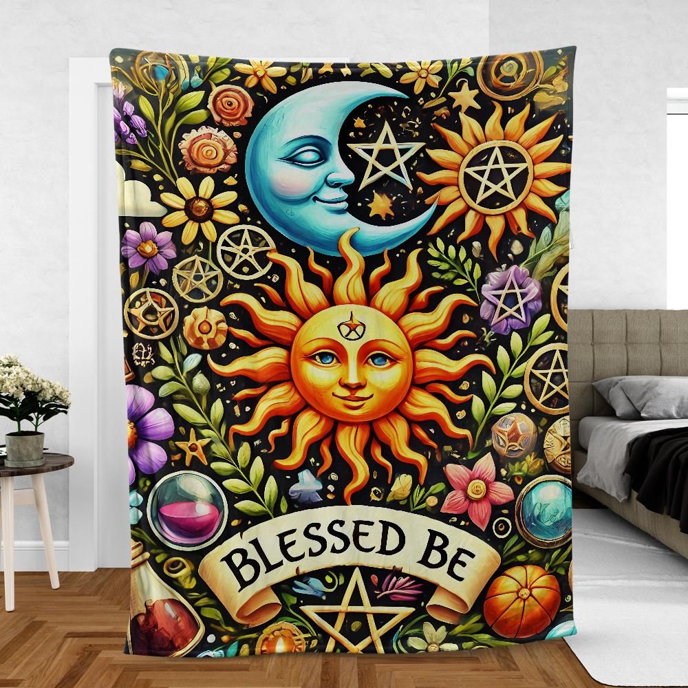 Celestial Goddess Blanket – Esoteric Sun Moon Design for Pagan & Witchy Homes Decor-MoonChildWorld
