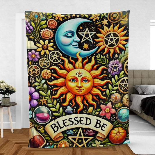 Celestial Goddess Blanket – Esoteric Sun Moon Design for Pagan & Witchy Homes Decor