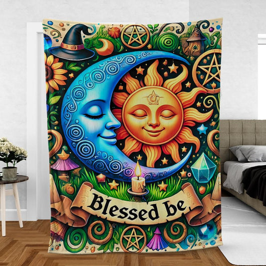 Celestial Goddess Blanket – Esoteric Sun Moon Design for Pagan & Witchy Homes-MoonChildWorld