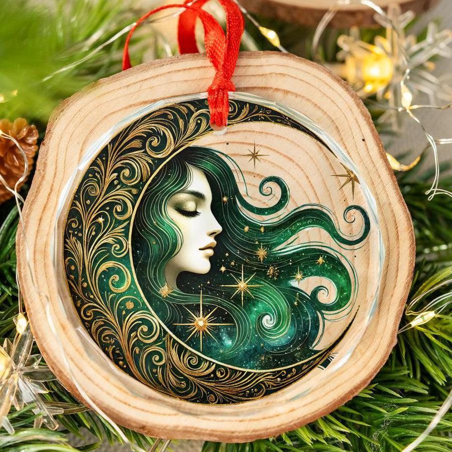 Celestial Goddess Moon Glass Ornament Pagan Christmas Tree Ornament-MoonChildWorld