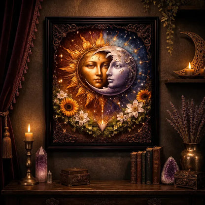 Celestial Goddess Wicca Black Framed Art Print - Sun & Moon Pagan Wall Art for Magical Space_mockup_2.webp