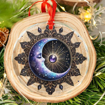 Celestial Moon Glass Ornament Pagan Yule Ornament-MoonChildWorld