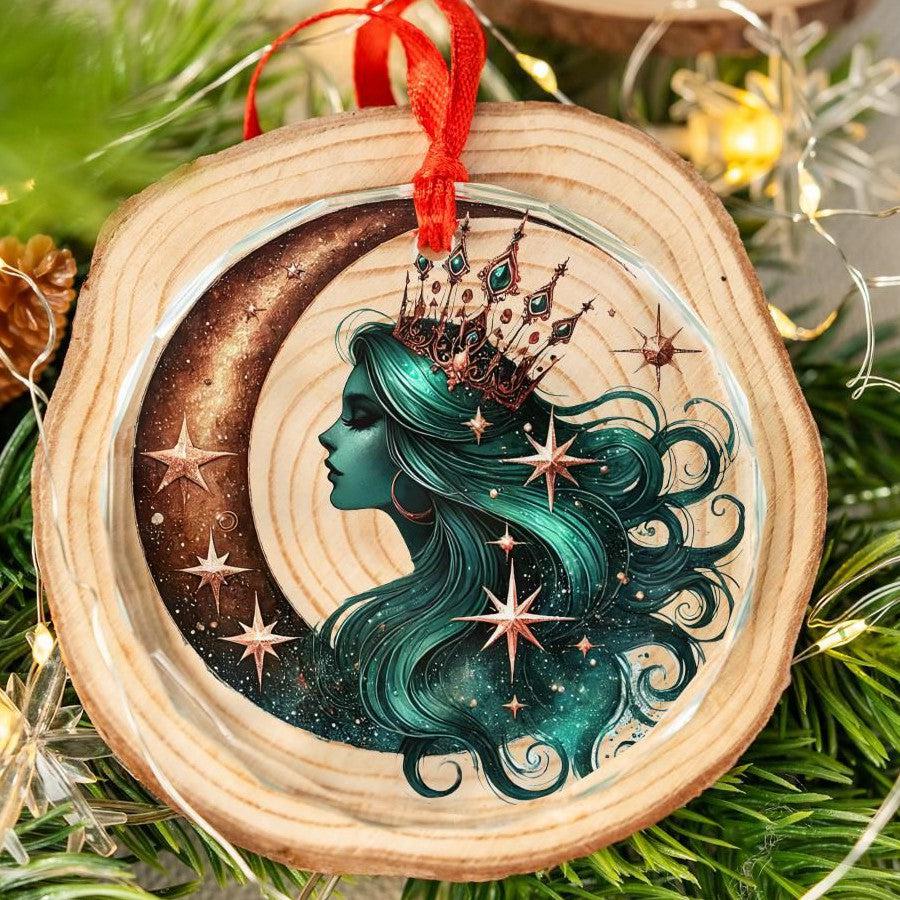 Celestial Moon Goddess Glass Ornament Pagan Yule Ornament-MoonChildWorld