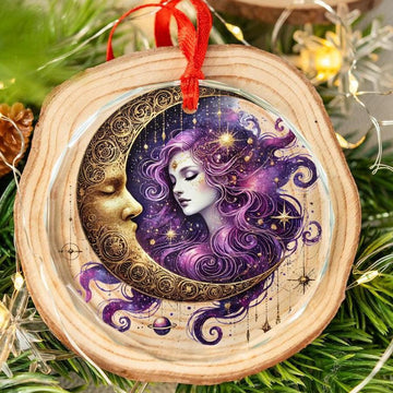 Celestial Moon Goddess Glass Ornament Pagan Yule Ornament-MoonChildWorld