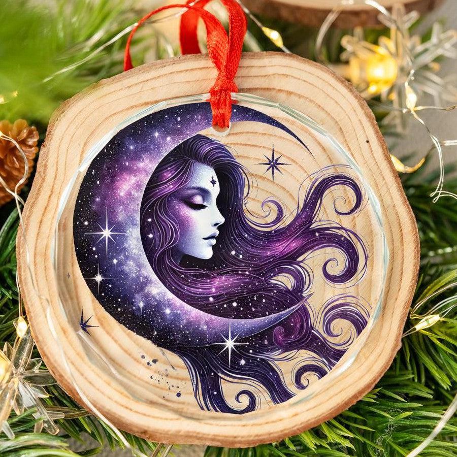Celestial Moon Goddess Glass Ornament Wicca Christmas Tree Ornament-MoonChildWorld
