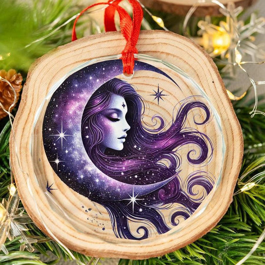 Celestial Moon Goddess Glass Ornament Wicca Christmas Tree Ornament-MoonChildWorld