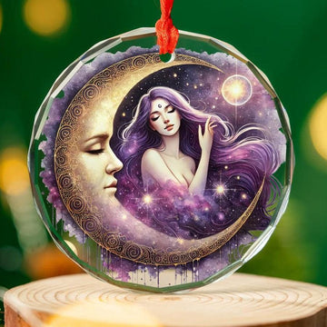 Celestial Moon Goddess Glass Ornament Wicca Christmas Tree Ornament-MoonChildWorld