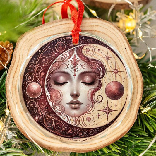 Celestial Moon Goddess Glass Ornament Wicca Christmas Tree Ornament-MoonChildWorld