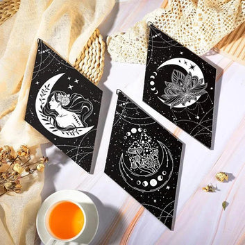 Celestial Moon Phases Wall Decor Set 9pcs - Wicca Sun Moon Wooden Hanging Signs for Witchy Home Decor-MoonChildWorld