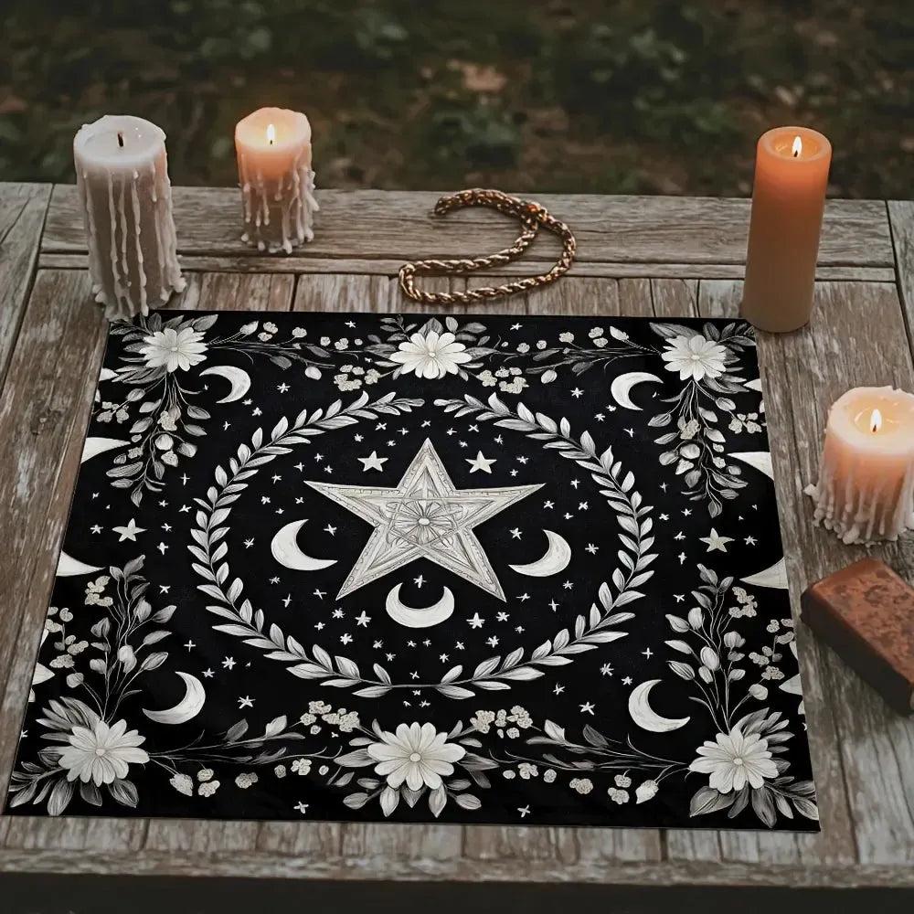 Celestial Moon Star Floral Wicca Altar Cloth Witchcraft Tarot Tablecloth for Reading Divination Pagan Home Decor-MoonChildWorld