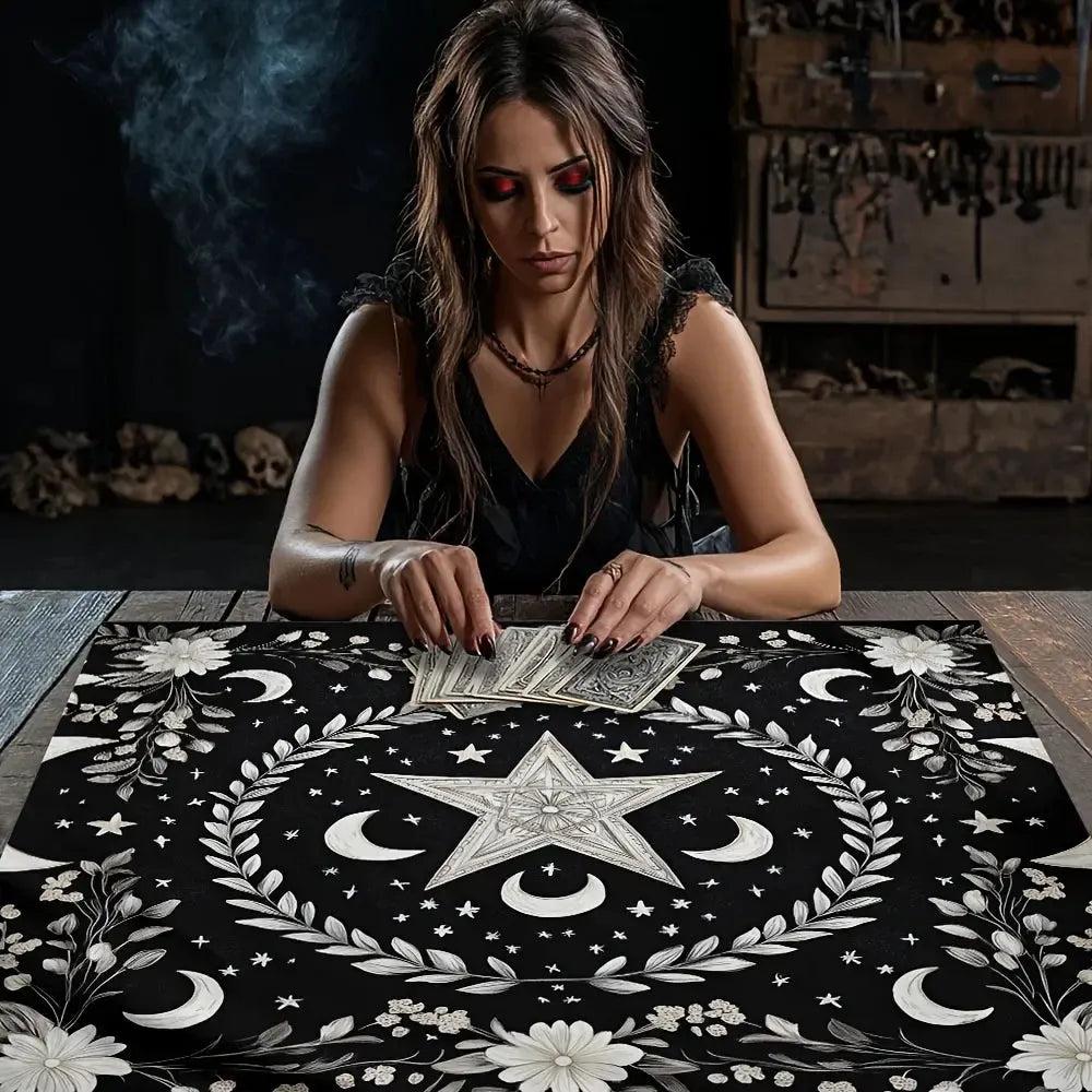 Celestial Moon Star Floral Wicca Altar Cloth Witchcraft Tarot Tablecloth for Reading Divination Pagan Home Decor-MoonChildWorld