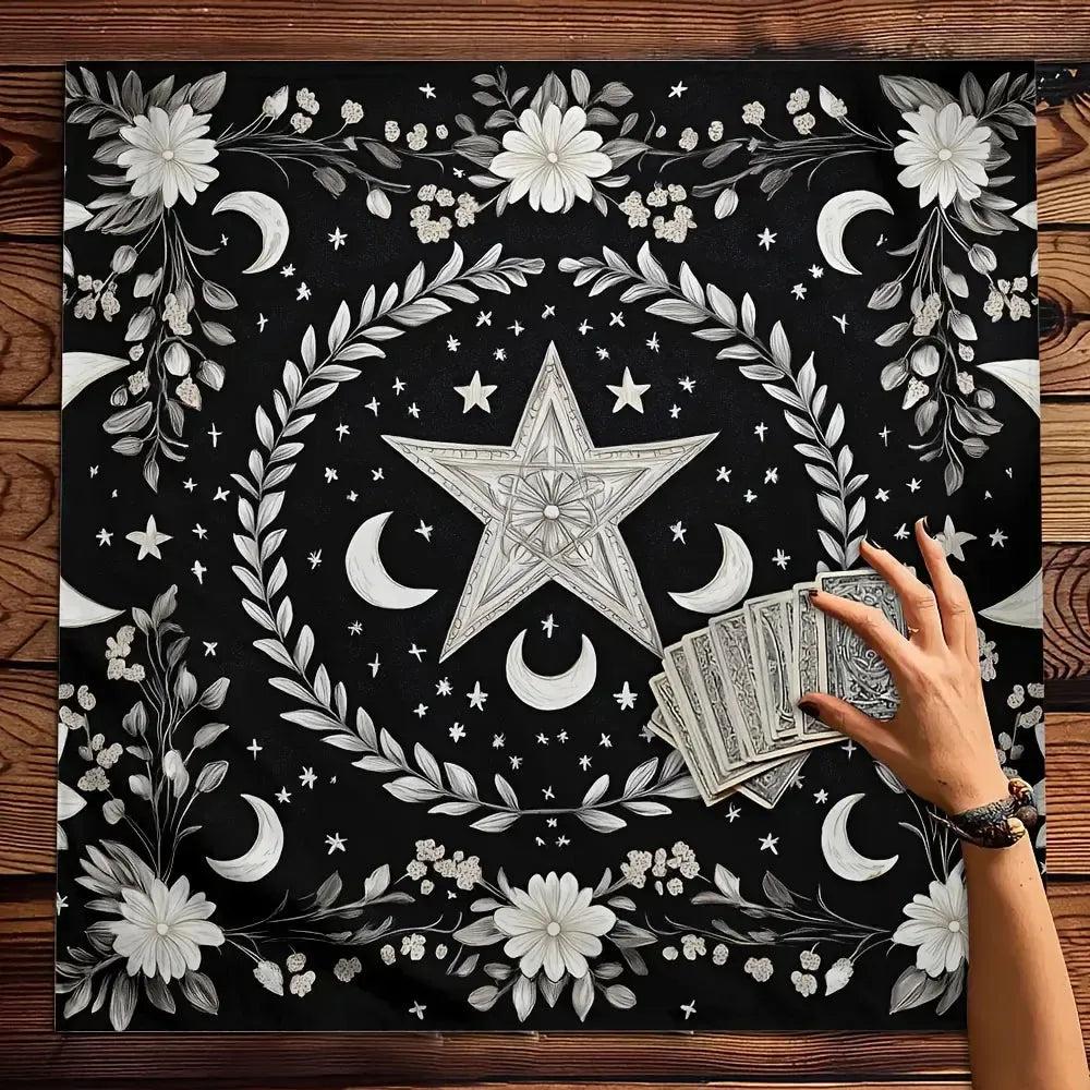 Celestial Moon Star Floral Wicca Altar Cloth Witchcraft Tarot Tablecloth for Reading Divination Pagan Home Decor-MoonChildWorld