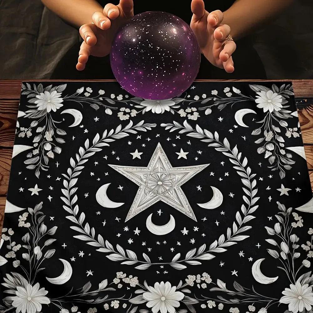 Celestial Moon Star Floral Wicca Altar Cloth Witchcraft Tarot Tablecloth for Reading Divination Pagan Home Decor-MoonChildWorld