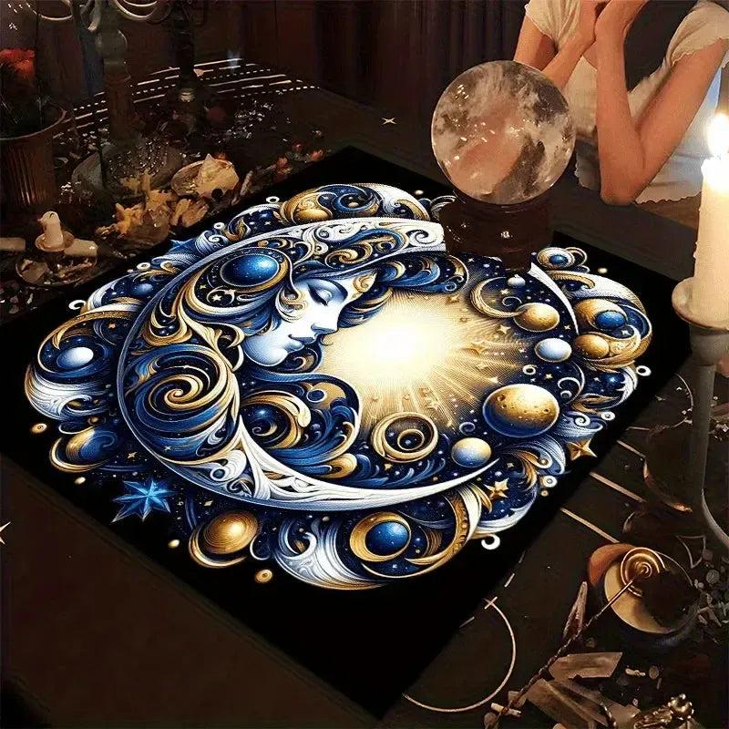 Celestial Moon Tarot Altar Cloth - Mystical Astronomy Table Mat for Tarot-MoonChildWorld