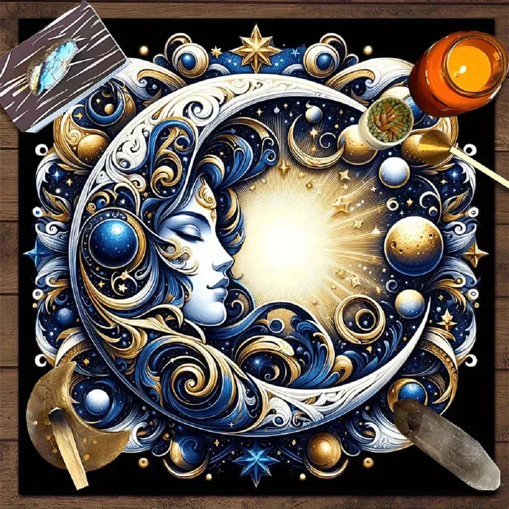 Celestial Moon Tarot Altar Cloth - Mystical Astronomy Table Mat for Tarot-MoonChildWorld
