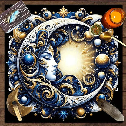 Celestial Moon Tarot Altar Cloth - Mystical Astronomy Table Mat for Tarot-MoonChildWorld