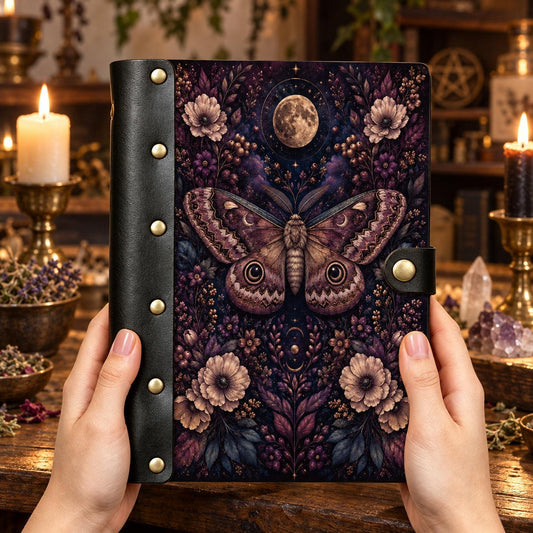Celestial Moth Floral Moon Journal - Witchy Book of Shadows — view 2 on a realistic Pagan ritual altar