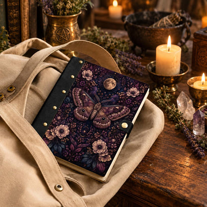 Celestial Moth Floral Moon Journal - Witchy Book of Shadows — view 4 on a realistic Pagan ritual altar