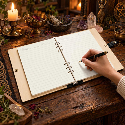 Celestial Moth Floral Moon Journal - Witchy Book of Shadows — view 5 on a realistic Pagan ritual altar