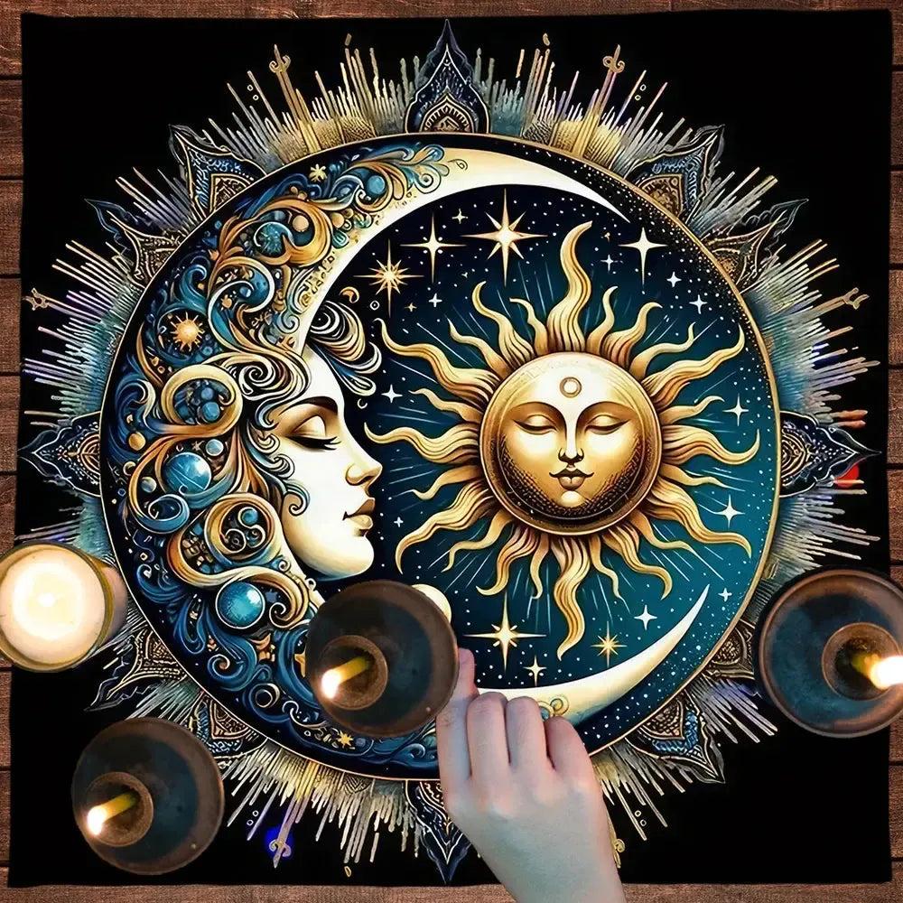 Celestial Sun And Moon Tarot Cards Table Cloth Wicca Altar Cloth Pagan Altar Supplies-MoonChildWorld